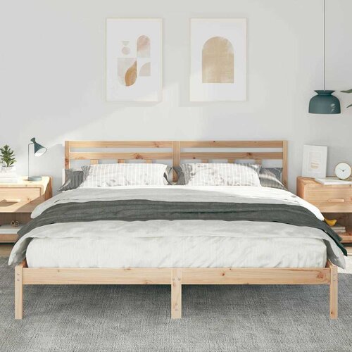  Krevetna konstrukcija Smeđa 200 x 200 cm Čvrsto borovo drvo Bež Slike