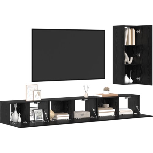 VidaXL Set TV komoda s policom Ostalo s pohranom s vratima 4 pcs Crni hrast 30.5 x 30 x 90 cm Slike