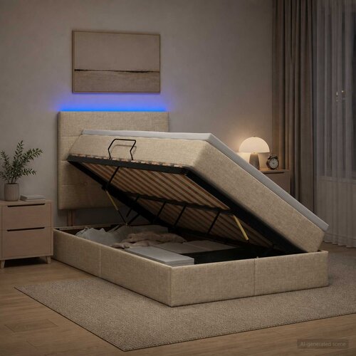  LED krevet za pohranu s madracem Krem 120 x 190 cm Tkanina Cijene