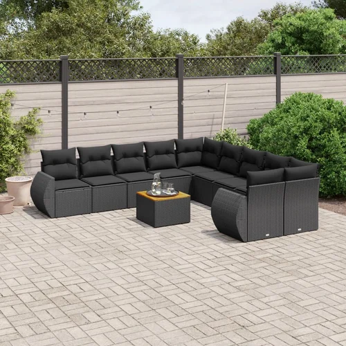 vidaXL 11-dijelni set vrtnih sofa od poliratana s jastucima crni