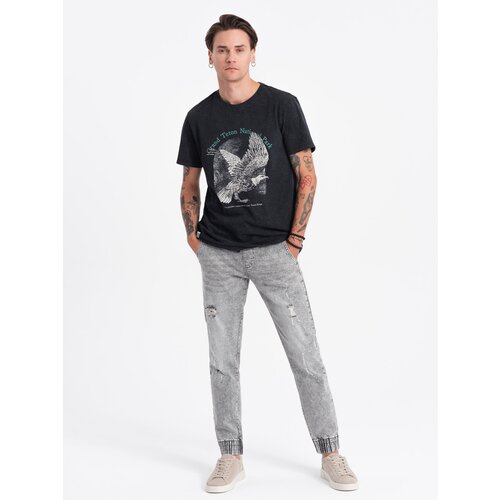 Ombre Men&amp;#039;s JOGGERS denim pants with rubbing - light grey Slike