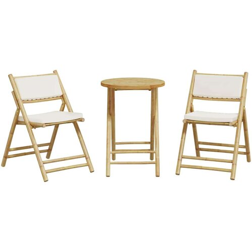 vidaXL 3-dijelni sklopivi bistro set s krem bijelim jastucima bambus Cene