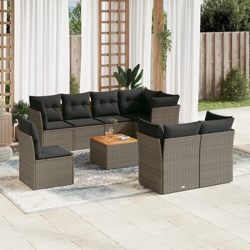 vidaXL 9-dijelni set vrtnih sofa od poliratana s jastucima sivi Cijene