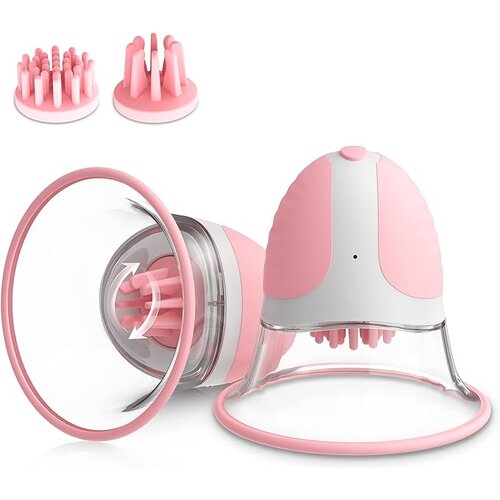 SuperLove Rotating Silicone Nipple Suckers with 4 Attachments Pink Slike