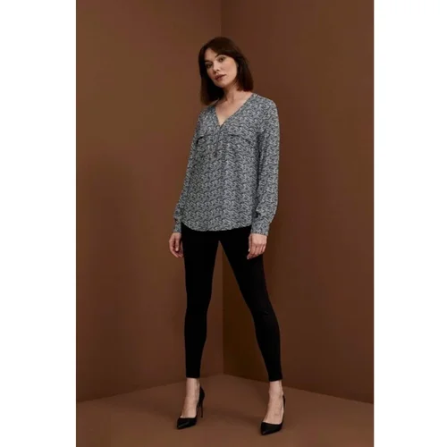 Moodo Viscose shirt with a V-neck and decorative zipper