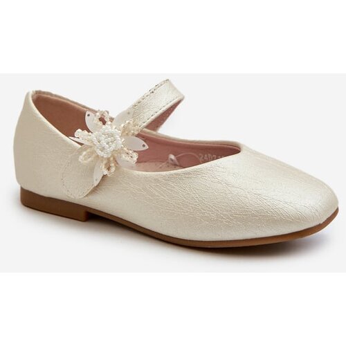 PE1 Beige Glittery Children's Ballerina Flats with Velcro Fastening Jeylin Cijene