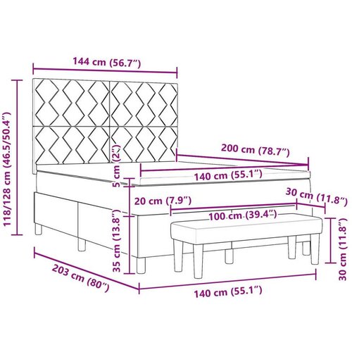 VidaXL Box Spring Krevet s Madracem i Klupom Crni 140x200 cm Tkanina Slike