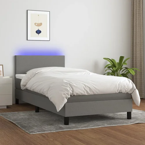 vidaXL Krevet box spring s madracem LED tamnosivi 90x190 cm tkanina