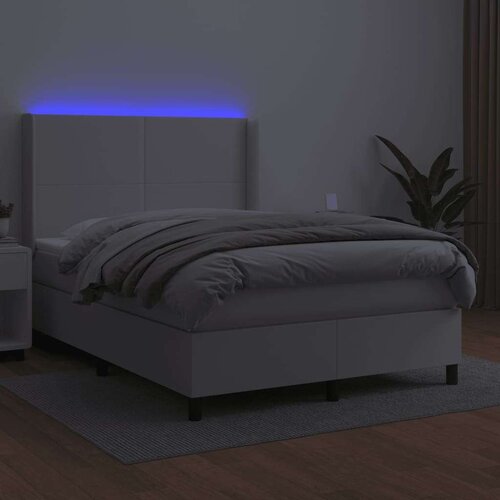  Krevet box spring s madracem LED bijeli 140x190 cm umjetna koža Slike