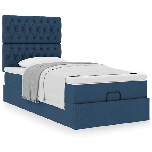 VidaXL Otomanski posteljni okvir z vzmetnico moder 90x200 cm blago Slike