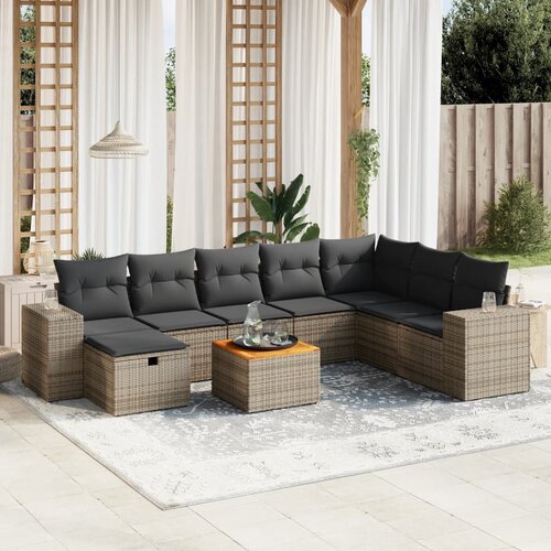 vidaXL 9-dijelni set vrtnih sofa od poliratana s jastucima sivi Cijene