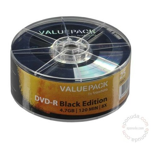 Traxdata DVD-R SP25 VALUEPACKDVD-R, Kapacitet 4,7 GB, Brzina 8x, 25 komada spindle, Black disk Slike