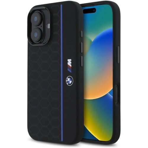 BMW SILIKONSKI OVITEK HEXAGON BLUE LINE ZA MAGSAFE ZA IPHONE 16 - ČRN, (21898138) Cene