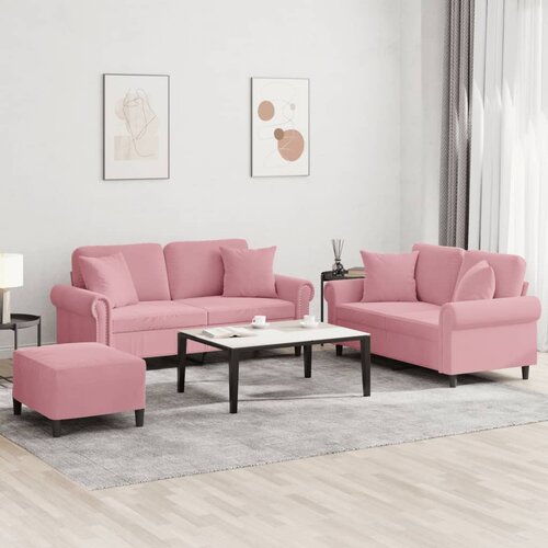  3-dijelni set sofa s jastucima ružičasti baršunasti Cene