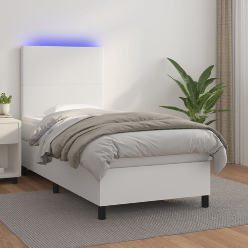  Box spring s madracem LED bijeli 90x190 cm umjetna koža Slike
