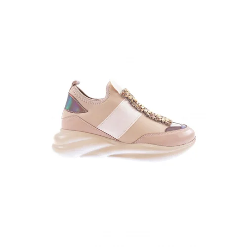 DGN 222-23y Women's Strech Detailed Crystal Stone Sneakers Shoes Nude