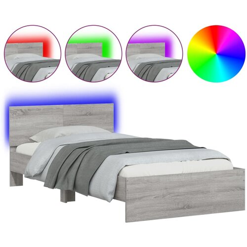 Maison Chic Posteljni okvir - Enojna postelja - Postelja za odrasle z vzglavjem in LED siva sonoma 100x200 cm-J9543, (21771944) Cene