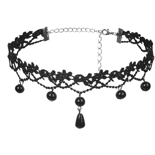 SuperLove Sexy Lace Floral Bead Pendant Choker Black Slike
