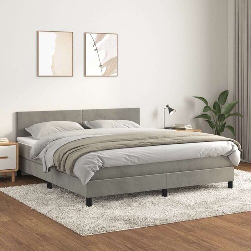  Box spring postelja z vzmetnico svetlo siva 160x200 cm žamet, (20789968) Slike