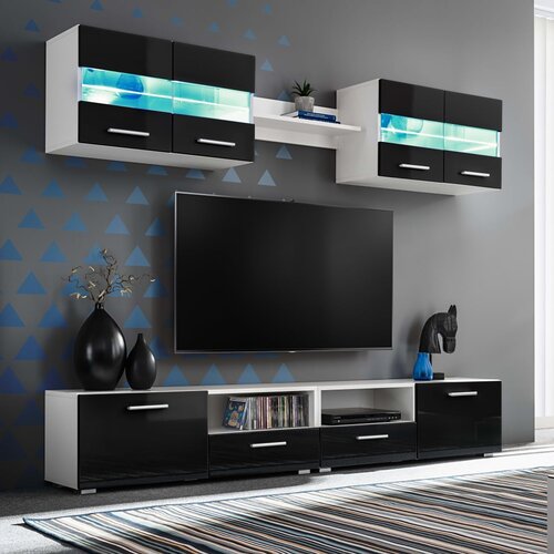  5-dijelni set zidnih TV elemenata LED crni visokog sjaja Cijene