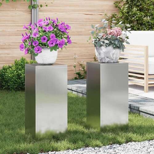 Stalak za biljke 2 pcs Srebrno 24 x 24 x 55 cm Pocinčani čelik Slike