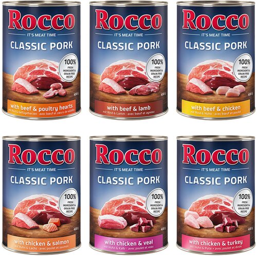 Rocco Classic Pork 6 x 400g Miks: govedina/jagnjetina, piščanec/puran, piščanec/teletina, govedina/perutninska srca, piščanec/losos, govedina/piščanec Cene