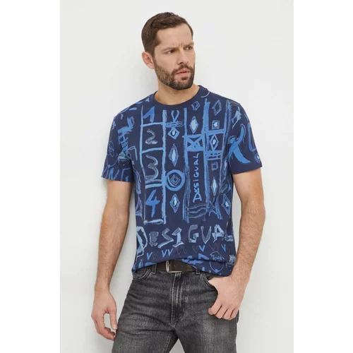 Desigual Pamučna majica za muškarce, boja: tamno plava, s uzorkom