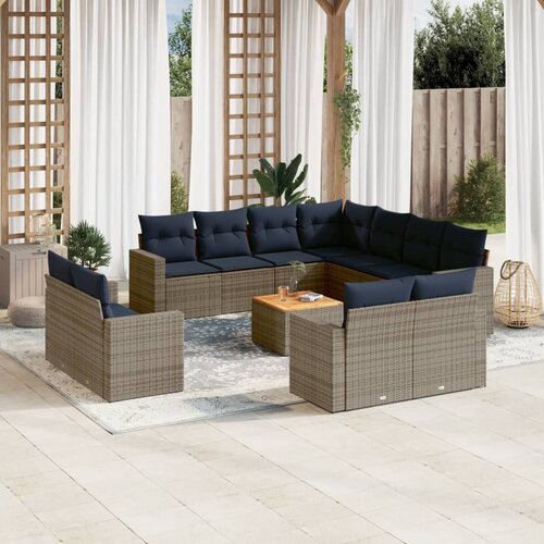 vidaXL 12-dijelni set vrtnih sofa od poliratana s jastucima sivi Cijene