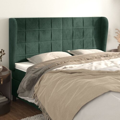 VidaXL Uzglavlje s u&amp;scaron;ima tamnozeleni 203x23x118/128 cm bar&amp;scaron;unasti Slike
