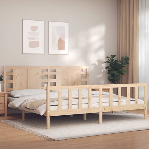 The Living Store Posteljni okvir z vzglavjem 200x200 cm trden les - Posteljni Okvir, (21527721) Slike