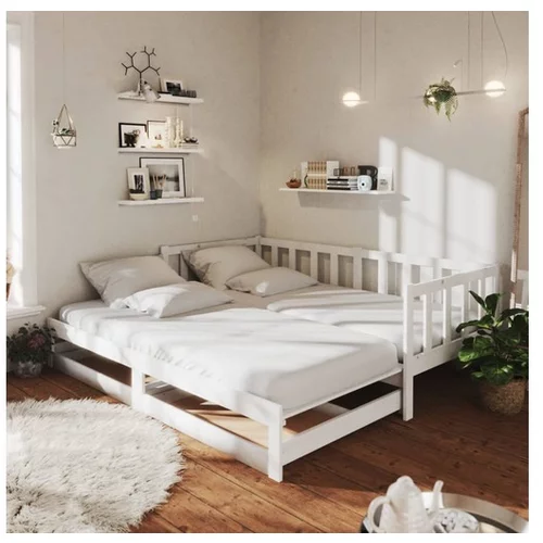  Izvlečna dnevna postelja 2x(90x200) cm bela trdna borovina