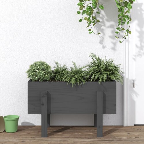 VidaXL Vrtna visoka greda siva 62x30x38 cm trdna borovina Slike