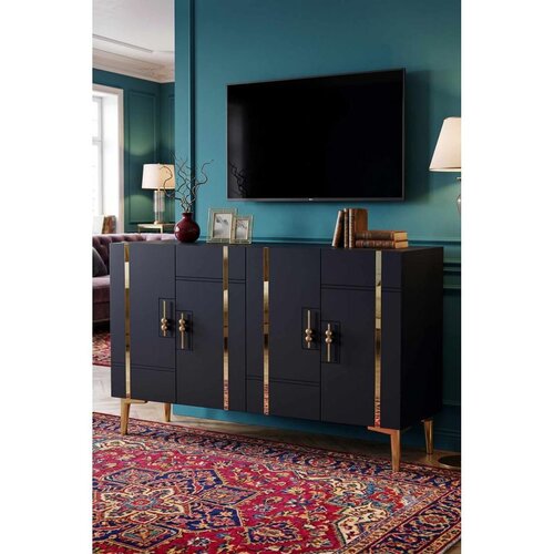 Hanah home komoda Ilay 120, 120 cm, antracit / zlatna Cene