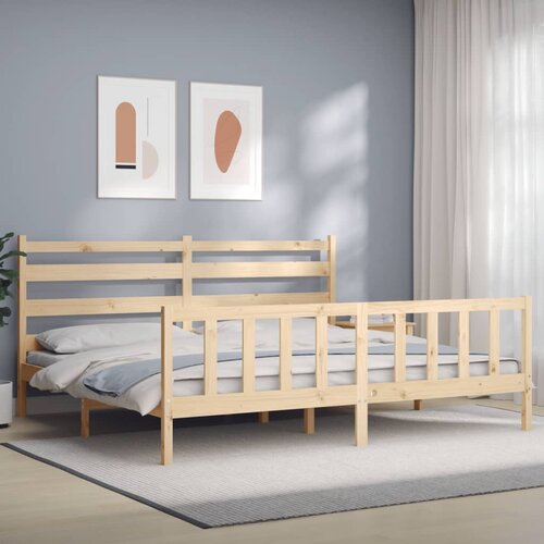 The Living Store Posteljni okvir z vzglavjem 200x200 cm trden les - Posteljni Okvir, (21524102) Slike