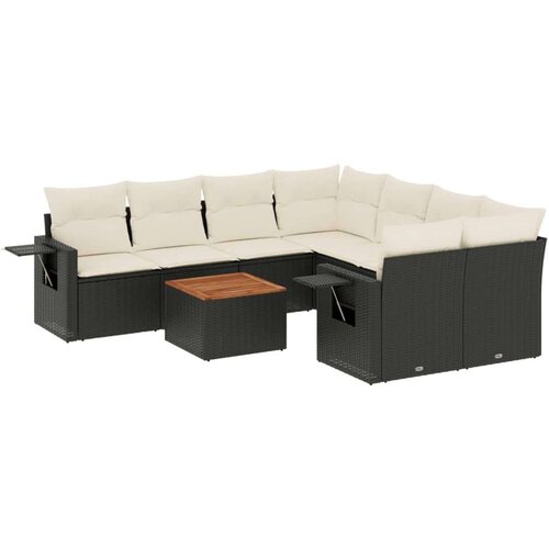 VidaXL 9-dijelni set vrtnih sofa s jastucima crni od poliratana Slike