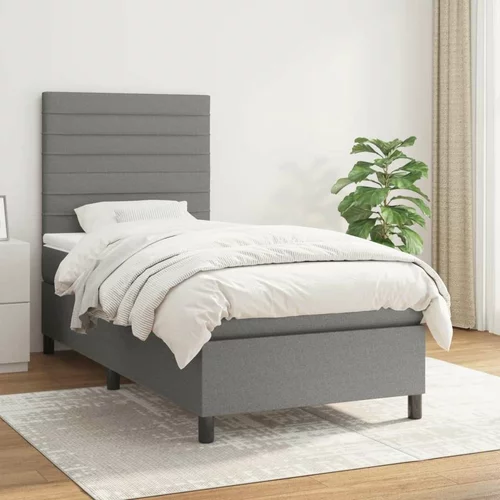  Box spring postelja z vzmetnico temno siva 90x200 cm blago, (20898539)