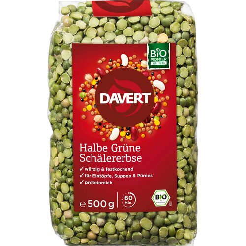Davert Bio polovice zelenega graha, olu&scaron;čene - 500 g Cene