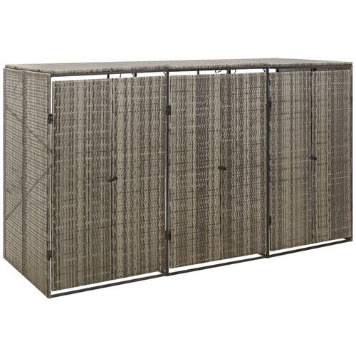 vidaXL trojna lopa za smetnjak siva 207x80x117 cm poli ratan Cene