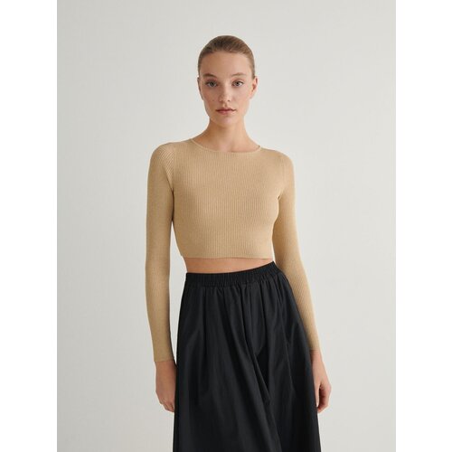 Reserved pleteni pullover s kovinskim sijajem - zlata Cene