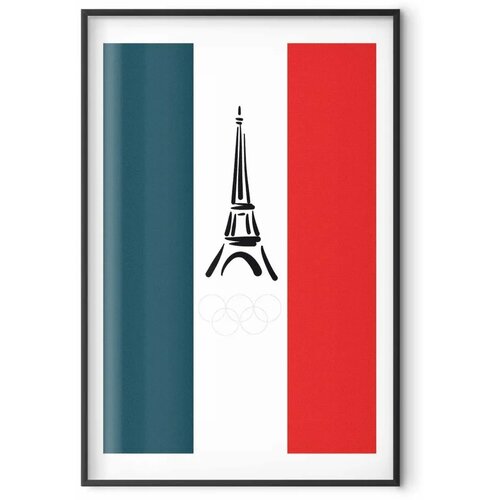  Plakat - Graphic Eiffel Tower Against the French Flag 60x90 Crni okvir s margom Cene