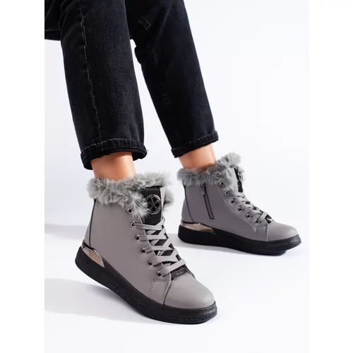 SHELOVET grey insulated knotted ankle boots