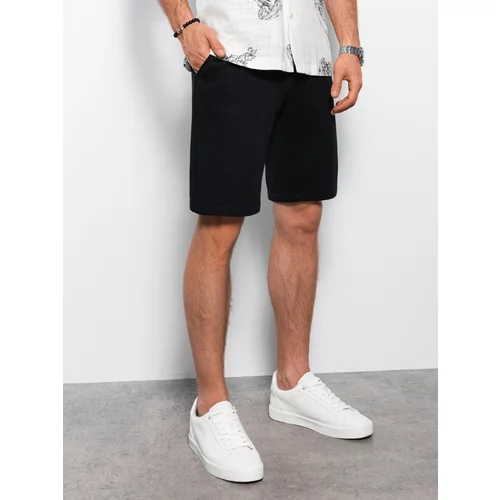 Ombre Men's knit shorts with decorative elastic waistband - black