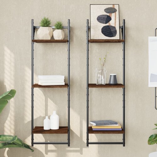  The Living Store Stenske police s prečkami 2 kosa rjavi hrast 30x25x100 cm - Stenska Polica, (21554216) Cene
