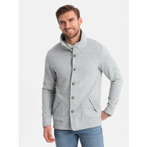 Ombre Men's casual sweatshirt with button-down collar - grey melange Cene