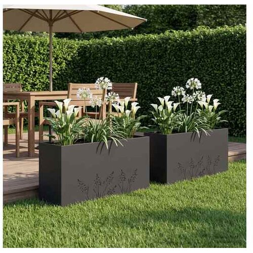 vidaXL Vrtna saksija 2 kom. Crna 100 x 20 x 49 cm Čelična vrata - Crna 100 x 20 x 49 cm 2 Cijene