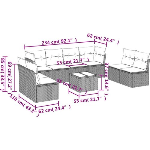 VidaXL 9-dijelni set vrtnih sofa s jastucima poliratan smeđi Slike