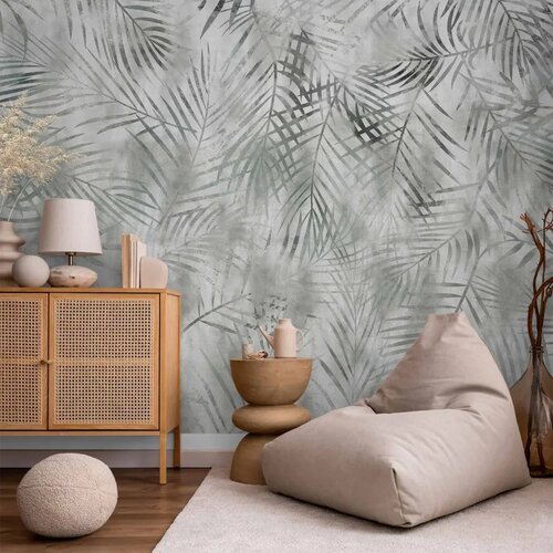  Foto tapeta - Minimalist landscape - nature motif with grey exotic leaves 250x175 Cijene