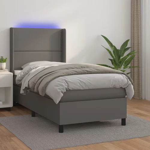  box spring s madracem LED sivi 90x200 cm od umjetne kože