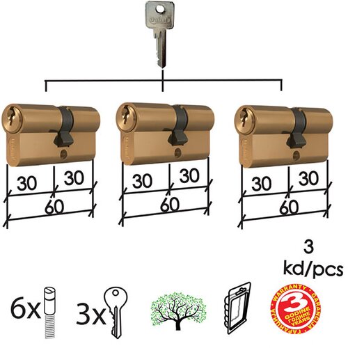Dabel cilindar isti ključ CL2036S mat ms 60mm(30-30) (3kom) 3K DBP1 0106096D Cene