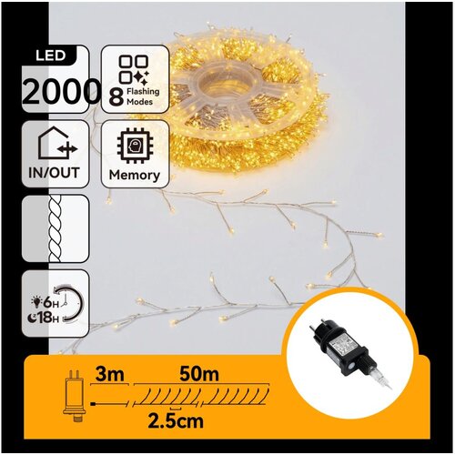 Aigostar LED spolja&amp;scaron;nji božićni lanac 2000xLED/8 funkcija 53m IP44 toplo belo Slike
